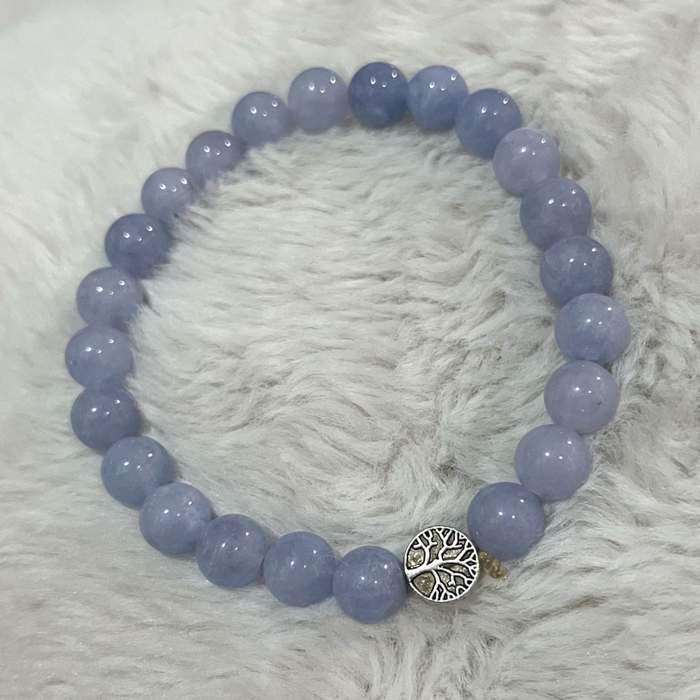 Blue Calcite Crystal Bracelet With Tree Charm